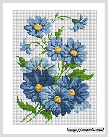 Скачать схемы вышивки нитками / крестом  - Синие цветы