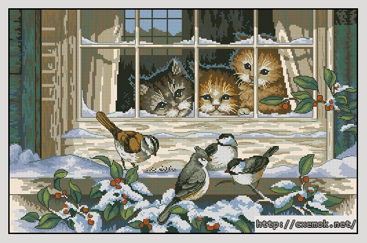 Download embroidery patterns by cross-stitch  - Three bird watchers, author 