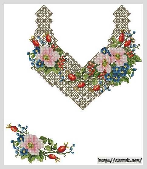 Download embroidery patterns by cross-stitch  - Вишиванка рожева шипшина