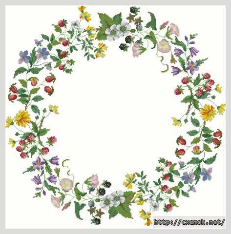 Download embroidery patterns by cross-stitch  - Ягодно-цветочный венок