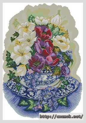 Download embroidery patterns by cross-stitch  - Букет анемон и лилий