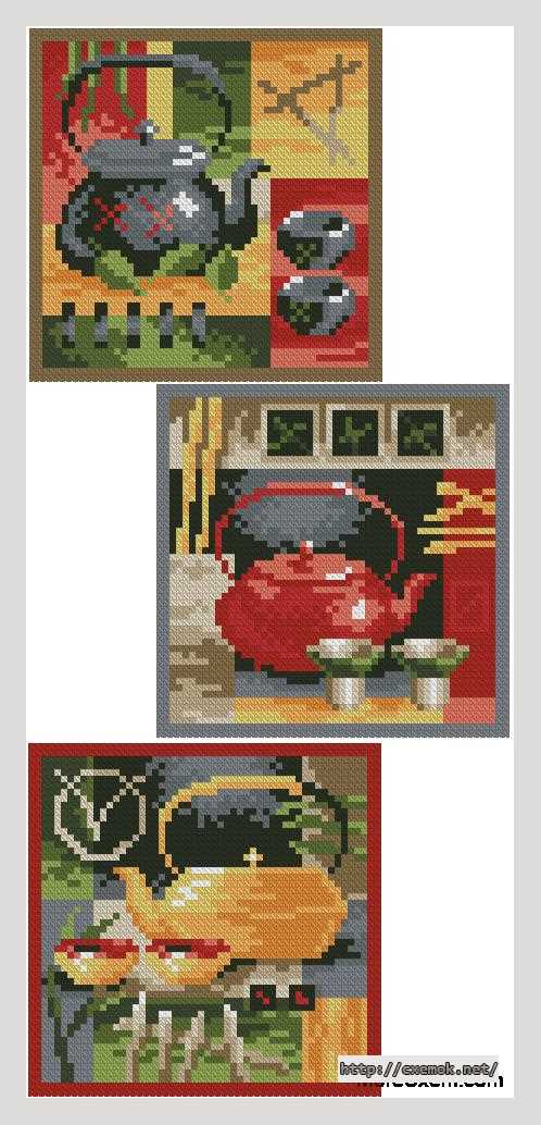 Download embroidery patterns by cross-stitch  - Трио восточной чайной церемонии