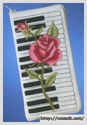 Скачать схему вышивки нитками Очечник роза на пианино