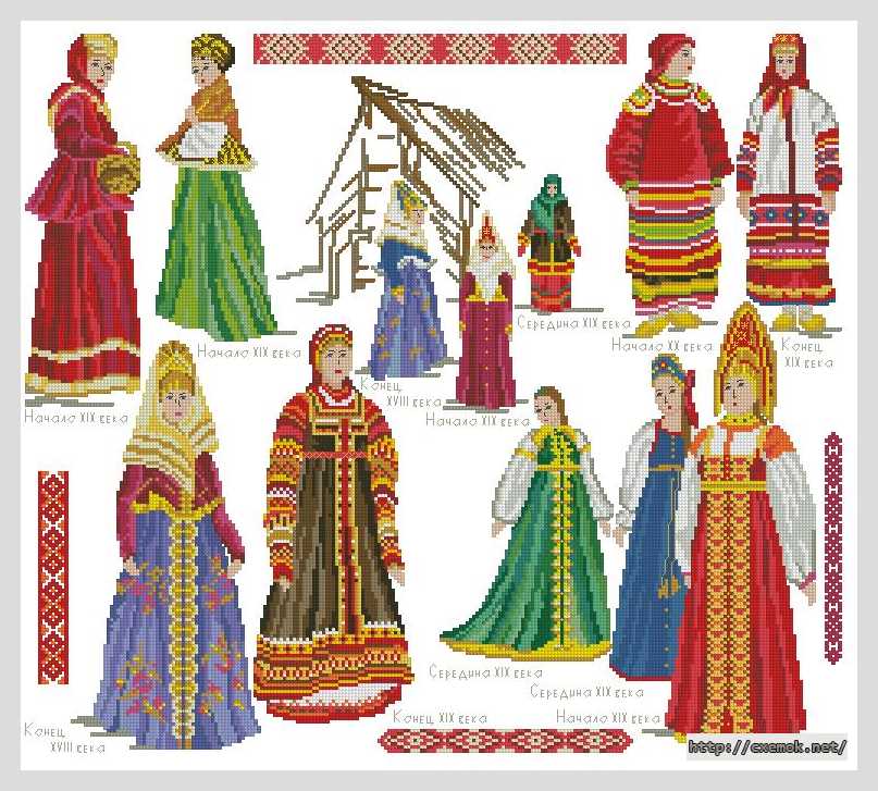Завантажити схеми вишивки нитками / хрестом  - Русский народный костюм