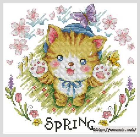 Скачать схему вышивки нитками Весенний кот