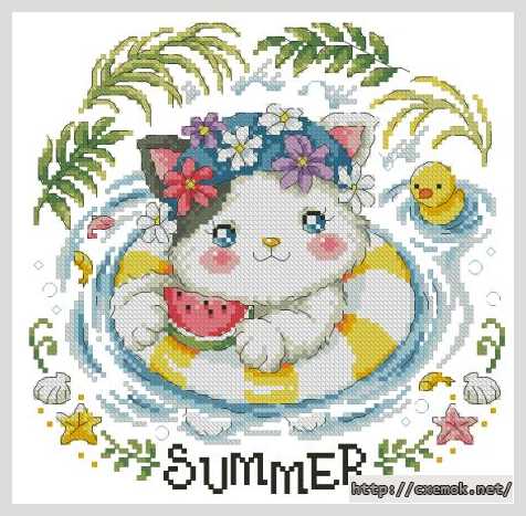 Download embroidery patterns by cross-stitch  - Летняя кошка