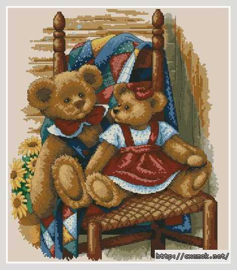 Download embroidery patterns by cross-stitch  - Мишки на стуле