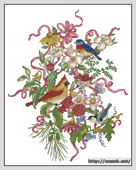 Download embroidery patterns by cross-stitch  - Birds and ribbon, author 