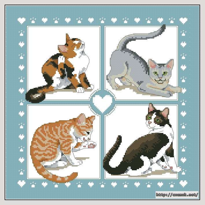 Download embroidery patterns by cross-stitch  - Feline foursome, author 