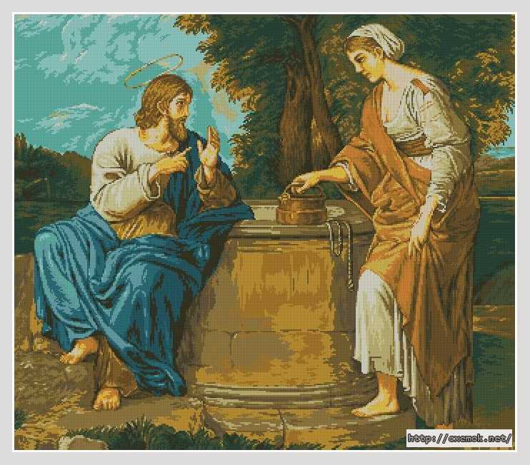 Скачать схему вышивки нитками Иисус и самарянка