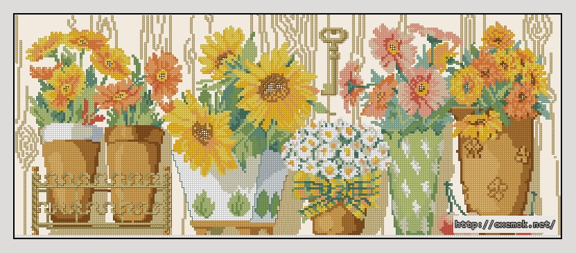 Скачать схемы вышивки нитками / крестом  - Sunflower pots, автор 