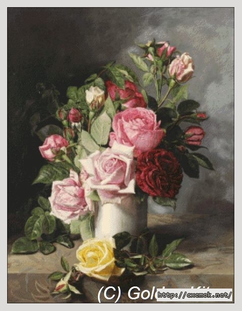 Скачать схемы вышивки нитками / крестом  - Still life of roses and pansies, автор 