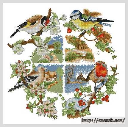 Download embroidery patterns by cross-stitch  - Птицы и сезоны