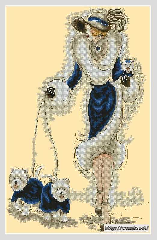 Download embroidery patterns by cross-stitch  - Дама с собачками (вест-хайленд-уайт-терьер)