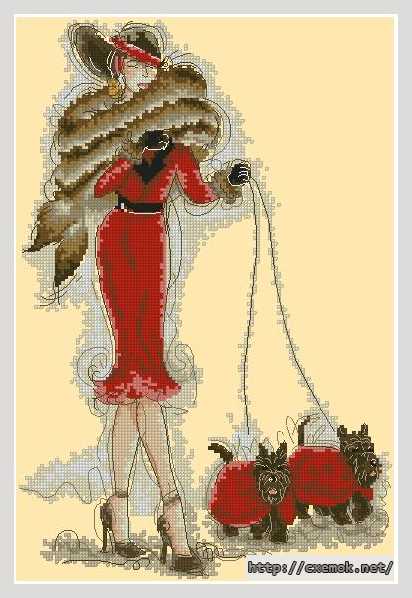 Download embroidery patterns by cross-stitch  - Дама с собачками (скотч-терьеры)