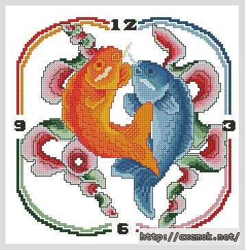 Download embroidery patterns by cross-stitch  - Часы «рыбки»