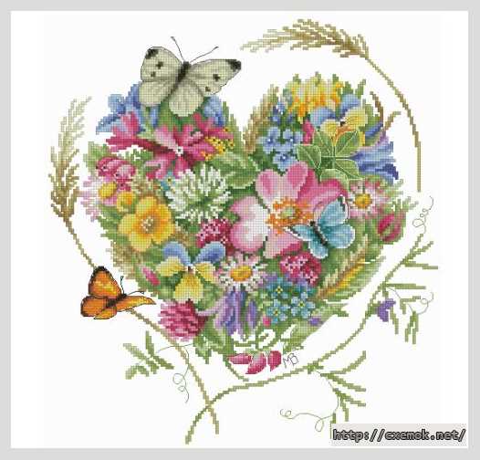 Download embroidery patterns by cross-stitch  - Сердце из цветов