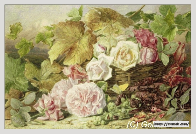 Скачать схемы вышивки нитками / крестом  - Peonies, roses and hollyhocks, автор 