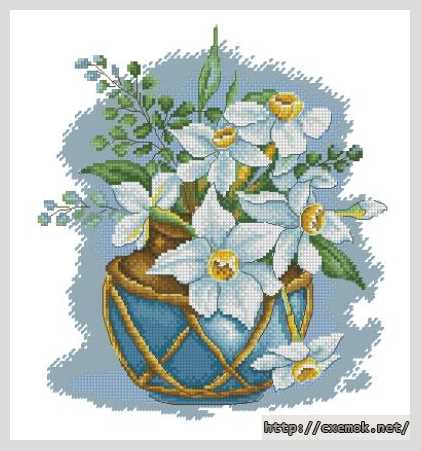 Завантажити схеми вишивки нитками / хрестом  - Нарциссы в голубой вазе