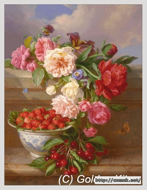 Download embroidery patterns by cross-stitch  - Still life with roses and strawberries, author 
