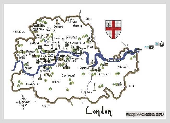 Скачать схему вышивки нитками Карта Лондона