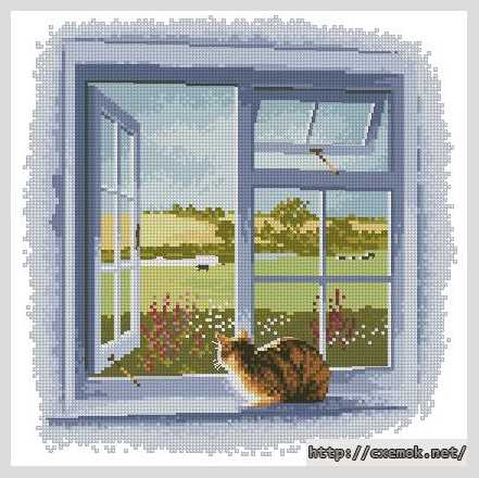Завантажити схеми вишивки нитками / хрестом  - Кошка на окне