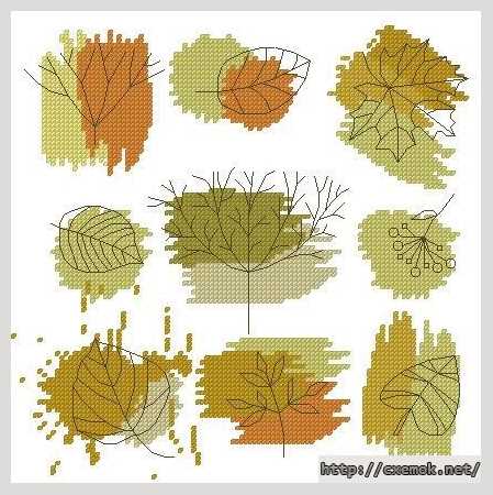 Скачать схему вышивки нитками Осенние листочки