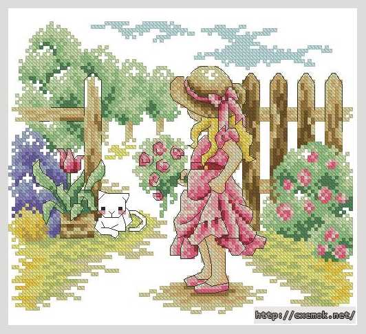 Download embroidery patterns by cross-stitch  - Девочка у забора