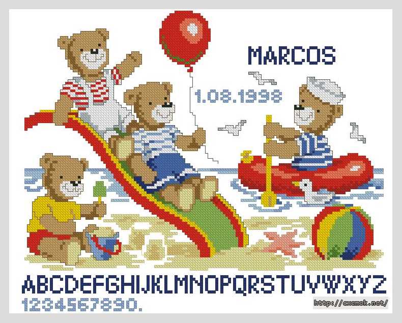 Download embroidery patterns by cross-stitch  - Детская метрика «мишки»