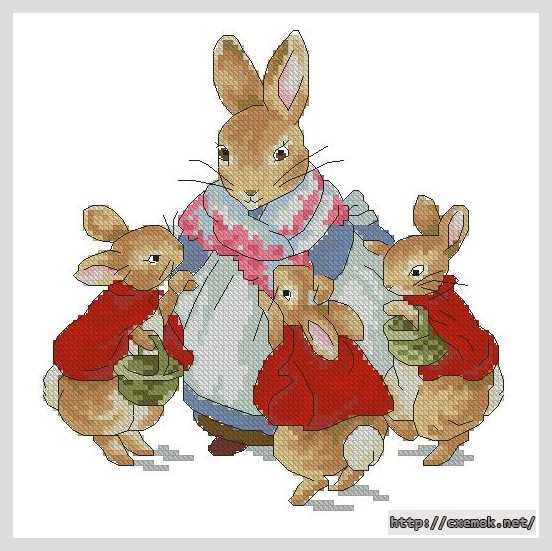 Скачать схему вышивки нитками Кролик с семьей