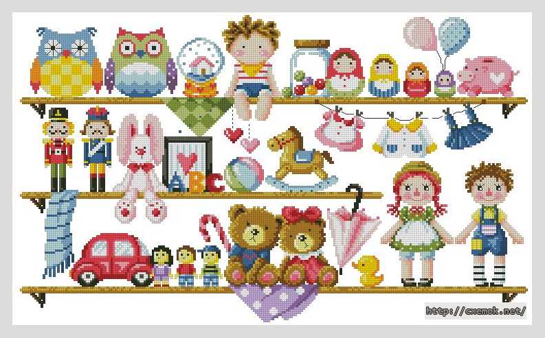 Download embroidery patterns by cross-stitch  - Полка с игрушками