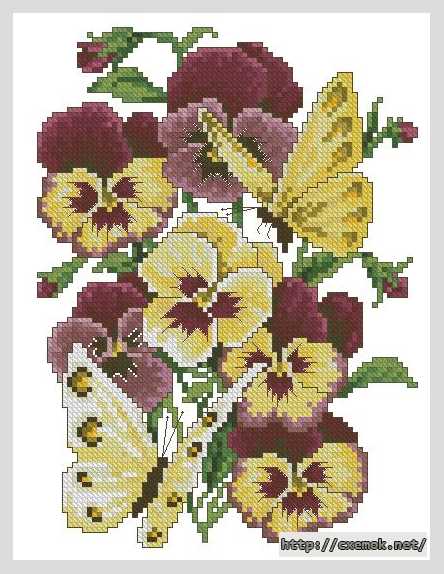 Download embroidery patterns by cross-stitch  - Анютины глазки и бабочки