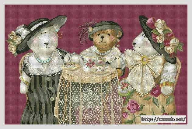 Download embroidery patterns by cross-stitch  - Медвежье чаепитие