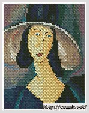 Скачать схему вышивки нитками Портрет женщины в шляпе