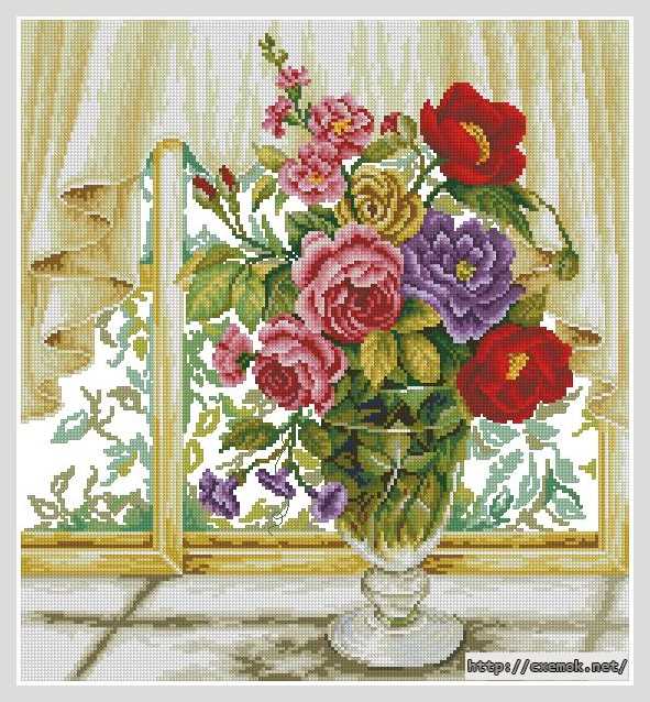 Download embroidery patterns by cross-stitch  - Букет у окна