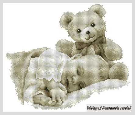Download embroidery patterns by cross-stitch  - Малыш с мишкой