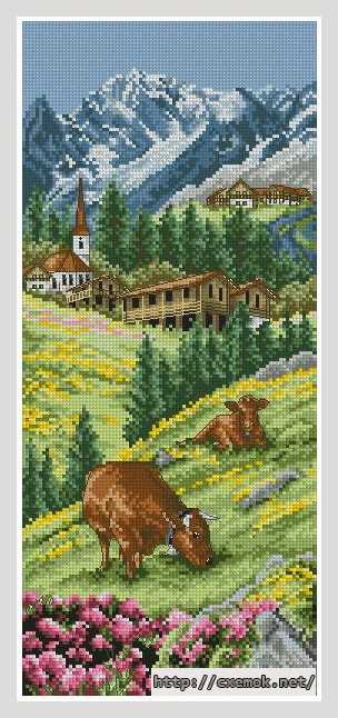 Download embroidery patterns by cross-stitch  - Швейцарский альпийский пейзаж