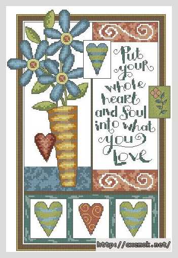 Download embroidery patterns by cross-stitch  - Сердечки и цветочки