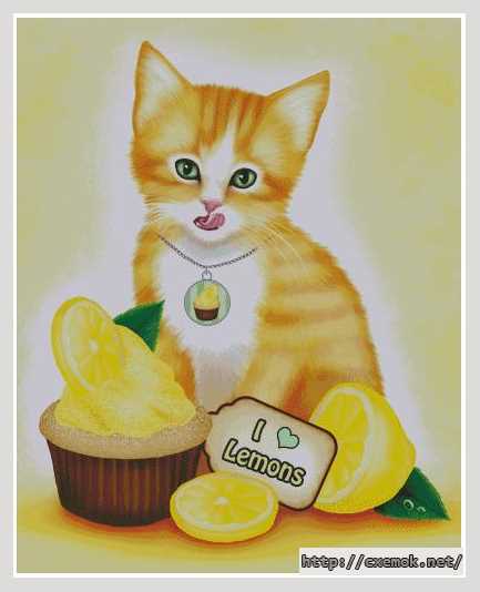 Скачать схему вышивки нитками Котёнок и лимонный кекс