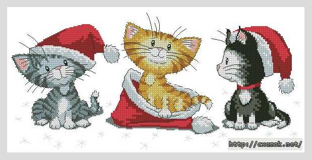 Скачать схему вышивки нитками Три новогодних котика