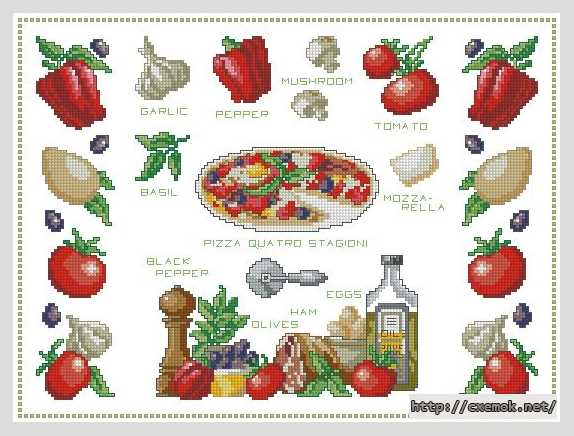 Download embroidery patterns by cross-stitch  - Pizza sampler
