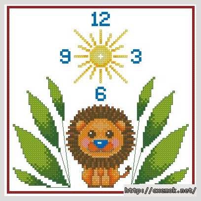 Завантажити схеми вишивки нитками / хрестом  - Часы детские «лев»