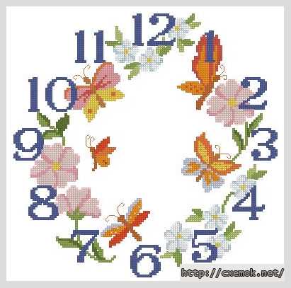 Download embroidery patterns by cross-stitch  - Часы с цветами и бабочками