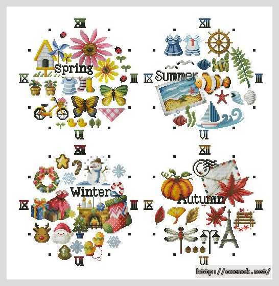 Download embroidery patterns by cross-stitch  - Часы «сезоны»