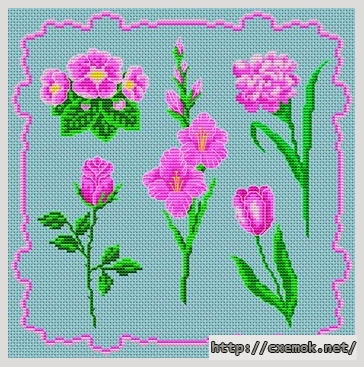 Завантажити схеми вишивки нитками / хрестом  - Des fleurs roses, автор 