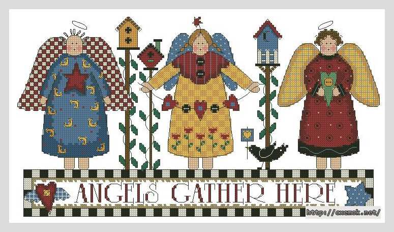 Download embroidery patterns by cross-stitch  - Три ангела (имитация аппликации)