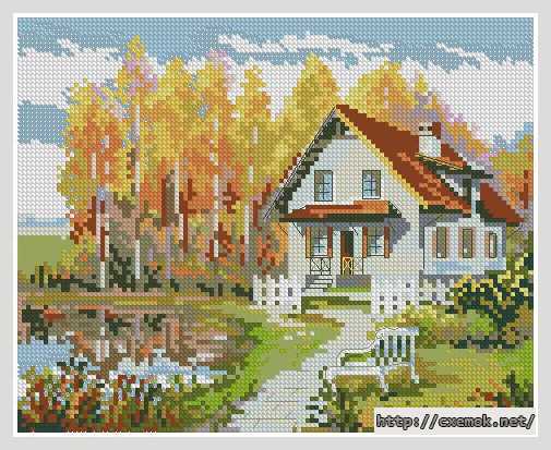 Download embroidery patterns by cross-stitch  - Осень. домик у пруда