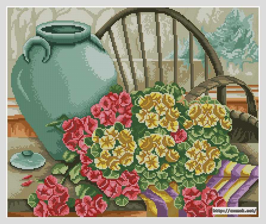 Download embroidery patterns by cross-stitch  - Натюрморт с цветами