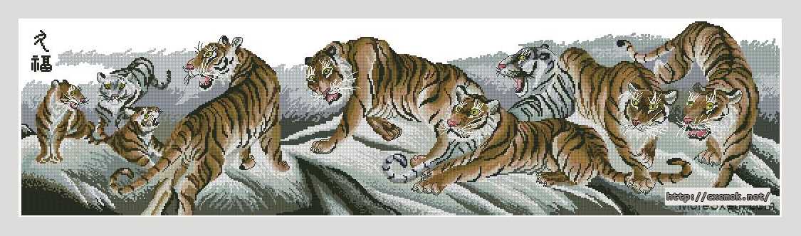 Скачать схему вышивки нитками Девять тигров