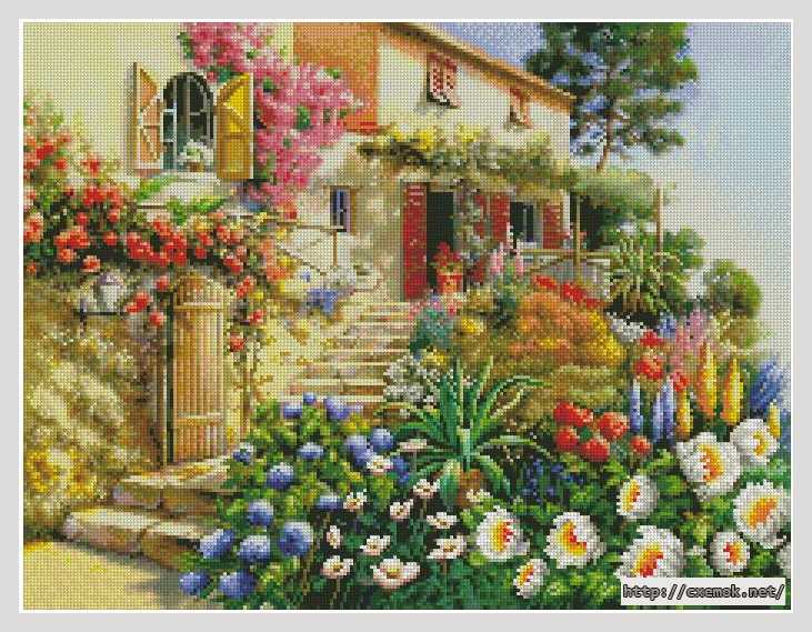 Download embroidery patterns by cross-stitch  - Дворик с цветами